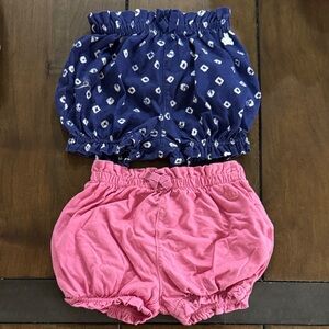 GAP Baby Pink and Blue Patterned Bubble Shorts Set - 6-12Mo